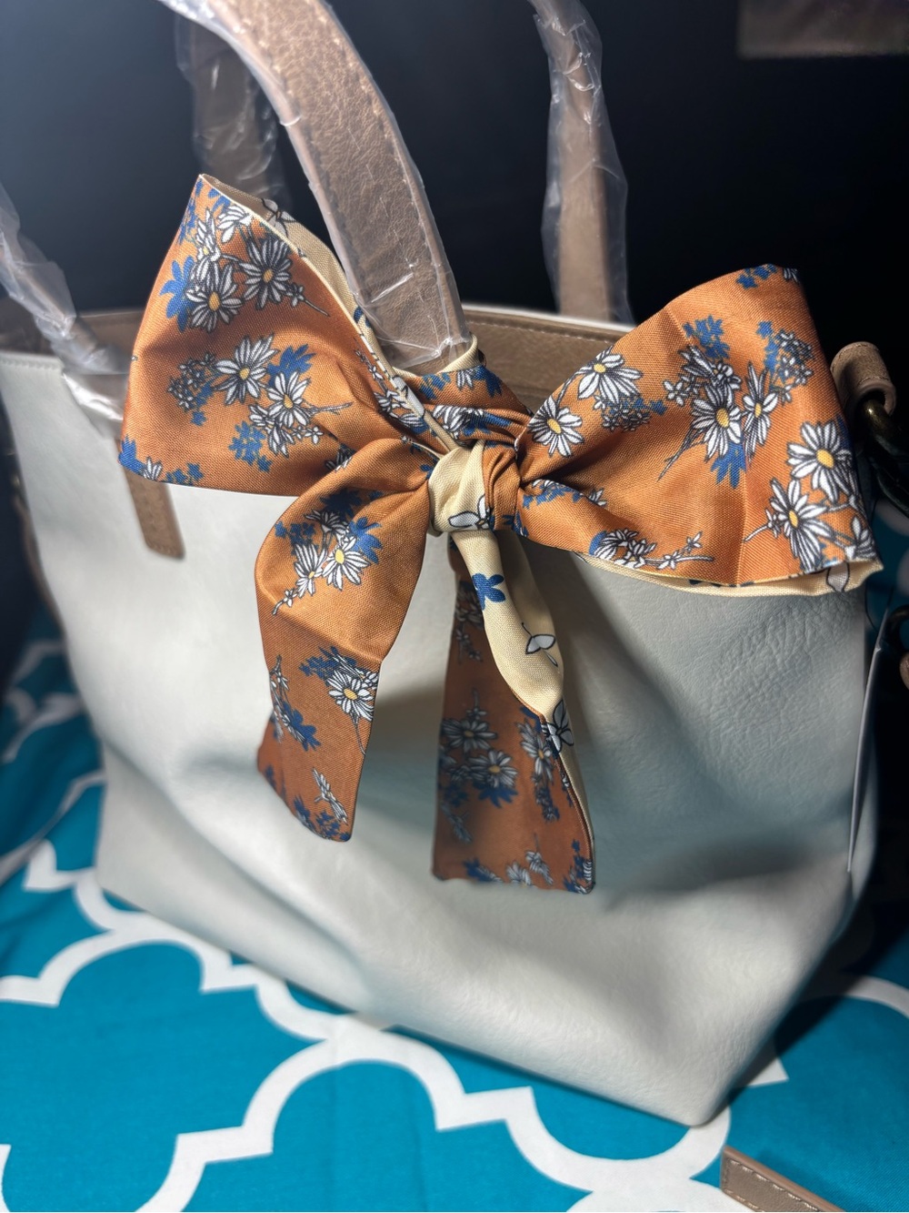 New Brown Floral Silk Scarf Tie Twilly Purse Bag 2.5” x 34”